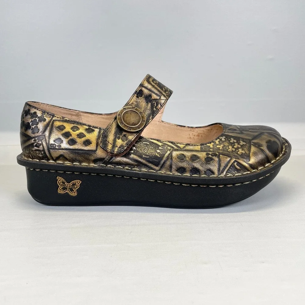 Alegria Paloma Poker Face Mary Jane Shoes Womens Size 37 US7 Brown Leather Wedge
